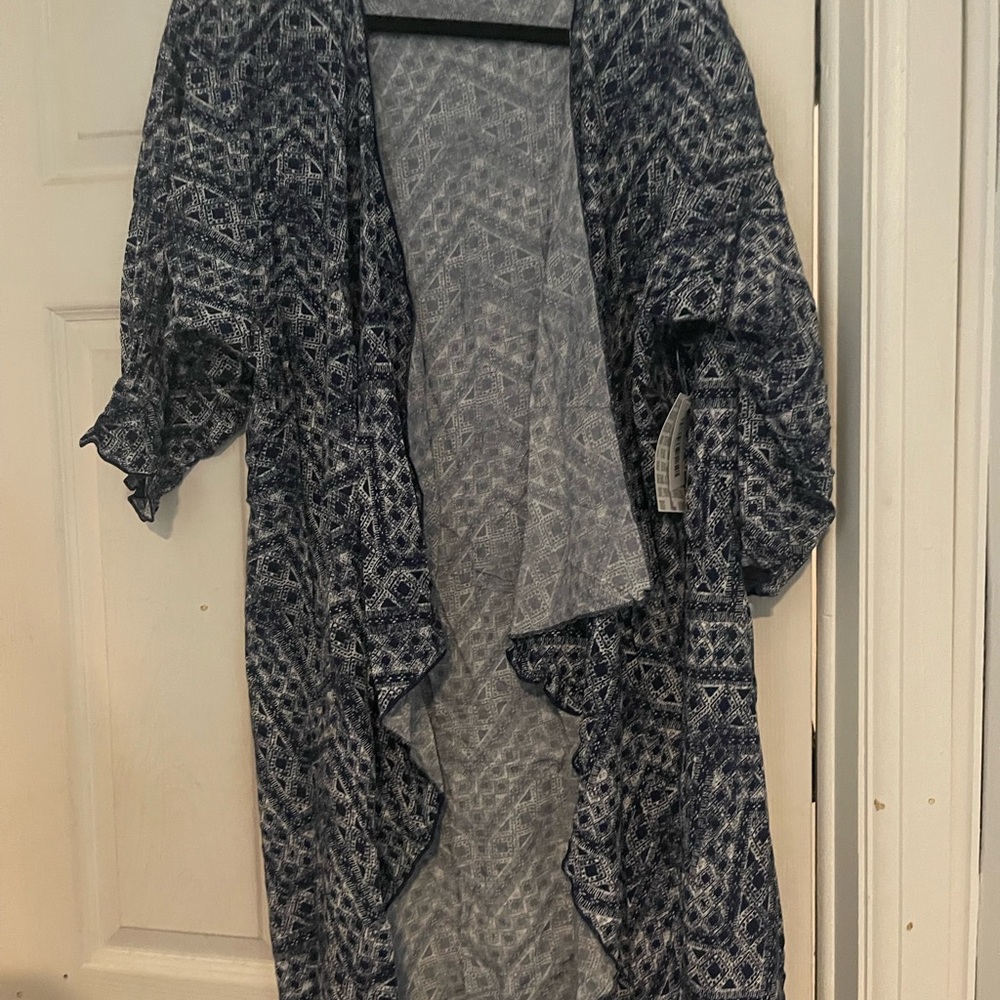 Navy Blue Patterned Kimono Cardigan